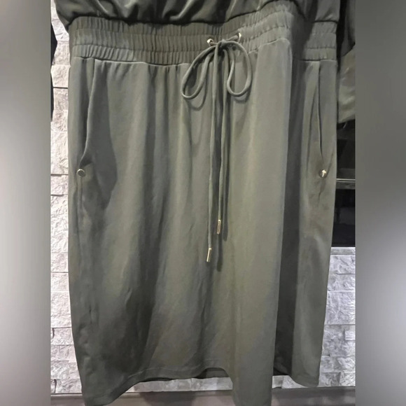 Marc NY Andrew Marc military green long sleeve waist tie dress size 10 - Picture 5 of 8